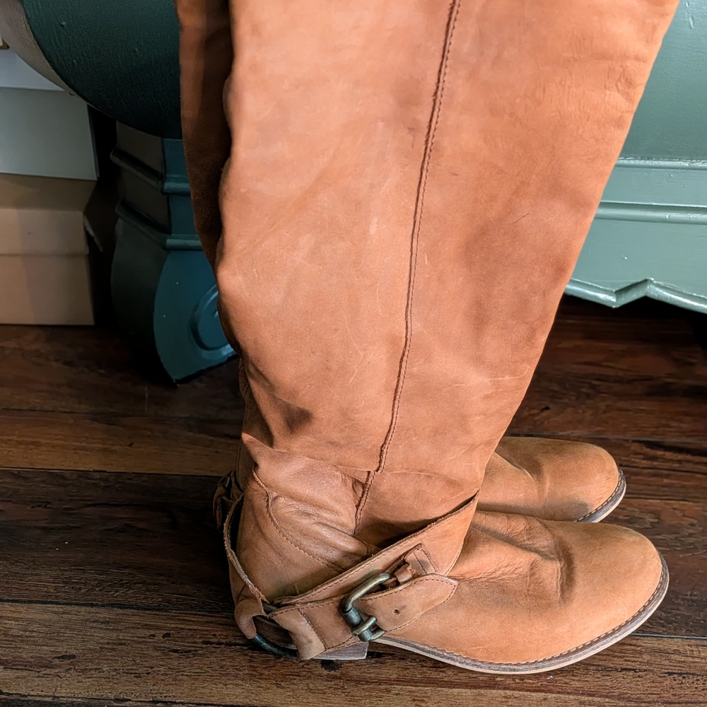 Tan Suede Knee-High Boots